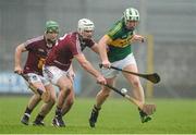 9 March 2014; Padriag Boyle, Kerry, in action against Philip Reilly, left, and Davy Gavin, Westmeath. Allianz Hurling League Division 2A Round 3, Westmeath v Kerry, Cusack Park, Mullingar, Co. Westmeath.  Photo by Sportsfile
