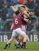 9 March 2014; Aidan O'Shea, Mayo, in action against John Gilligan, 6, and Kieran Gavin, Westmeath. Allianz Football League Division 1 Round 4, Westmeath v Mayo, Cusack Park, Mullingar, Co. Westmeath. Photo by Sportsfile