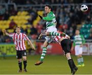 9 March 2014; Eamon Zayed, Shamrock Rovers, in action against Ryan McBride, Derry City. SSE Airtricity League Premier Division, Shamrock Rovers v Derry City, Tallaght Stadium, Tallaght, Co. Dublin. Picture credit: David Maher / SPORTSFILE
