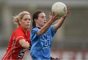 9 March 2014; Sinead Aherne, Dublin, in action against Angela Walsh, Cork. Tesco Homegrown Ladies National Football League Division 1 Round 5, Dublin v Cork, Parnell Park, Dublin. Picture credit: Pat Murphy / SPORTSFILE