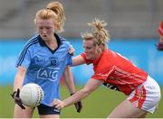 9 March 2014; Carla Rowe, Dublin, in action against Briege Corkery, Cork. Tesco Homegrown Ladies National Football League Division 1 Round 5, Dublin v Cork, Parnell Park, Dublin. Picture credit: Pat Murphy / SPORTSFILE