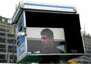 9 March 2014; Kerry manager Eamonn Fitzmaurice is seen on a tv screen during a pre-match interview. Allianz Football League, Division 1, Round 4, Kerry v Tyrone. Fitzgerald Stadium, Killarney, Co. Kerry. Picture credit: Stephen McCarthy / SPORTSFILE