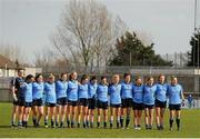 9 March 2014; The Dublin team during the national anthem. Tesco Homegrown Ladies National Football League Division 1 Round 5, Dublin v Cork, Parnell Park, Dublin. Picture credit: Pat Murphy / SPORTSFILE