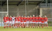 9 March 2014; The Cork team during the national anthem. Tesco Homegrown Ladies National Football League Division 1 Round 5, Dublin v Cork, Parnell Park, Dublin. Picture credit: Pat Murphy / SPORTSFILE