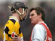 31 October 2004; Paul O'Connor, Na Pairsaigh selector, has a word with Stephen P O'Sullivan before the game against Cloyne. Cork County Senior Hurling Final, Na Piarsaigh v Cloyne, Pairc Ui Chaoimh, Cork. Picture credit; Matt Browne / SPORTSFILE
