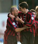 2 September 2005; Tony Grant, left, Bohemians, celebrates after scoring his sides first goal with team-mate Stephen Ward. eircom League, Premier Division, Bohemians v Shamrock Rovers, Dalymount Park, Dublin. Picture credit; David Maher / SPORTSFILE