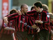 2 September 2005; Tony Grant, left, Bohemians, celebrates after scoring his sides first goal with team-mate Stephen Ward. eircom League, Premier Division, Bohemians v Shamrock Rovers, Dalymount Park, Dublin. Picture credit; David Maher / SPORTSFILE