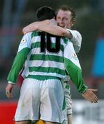 2 September 2005; Trevor Molloy, right, Shamrock Rovers, celebrates with team-mate Marc Kenny, after Tony Sheridan had  scored  his sides first goal. eircom League, Premier Division, Bohemians v Shamrock Rovers, Dalymount Park, Dublin. Picture credit; David Maher / SPORTSFILE