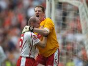 4 September 2005; Tyrone goalkeeper Pascal McConnell and defender Chris Lawn celebrate victory over Armagh. Bank of Ireland All-Ireland Senior Football Championship Semi-Final, Armagh v Tyrone, Croke Park, Dublin. Picture credit; Damien Eagers / SPORTSFILE