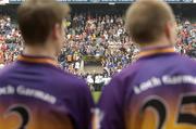 4 September 2005; Tipperary captain Declan Browne lifts the cup as Wexford players David Murphy, left, and Philip Wallace look on. Tommy Murphy Cup Final, Wexford v Tipperary, Croke Park, Dublin. Picture credit; Brendan Moran / SPORTSFILE