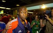 6 September 2005; Djibril Cisse, a member of the French squad, pictured on arrival at Dublin Airport in advance of the World Cup Qualifying game against the Republic of Ireland. Dublin Airport, Dublin. Picture credit; Damien Eagers / SPORTSFILE