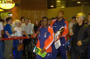 6 September 2005; Claude Makelele, left, and Jean Alain Boumsong members of the French squad, pictured on arrival at Dublin Airport, in advance of the World Cup Qualifying game against the Republic of Ireland. Dublin Airport, Dublin. Picture credit; Damien Eagers / SPORTSFILE