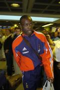 6 September 2005; Lilian Thuram, a member of the French squad, pictured on arrival at Dublin Airport, in advance of the World Cup Qualifying game against the Republic of Ireland. Dublin Airport, Dublin. Picture credit; Damien Eagers / SPORTSFILE