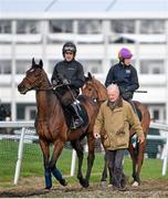 10 March 2014; Jockey Ruby Walsh, aboard Hurricane Fly, speaks with trainer Willie Mullins on the gallops ahead of the Cheltenham Racing Festival 2014. Prestbury Park, Cheltenham, England. Picture credit: Ramsey Cardy / SPORTSFILE