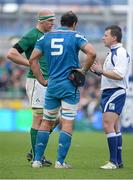 8 March 2014; Referee Nigel Owens speaks to captains Paul O'Connell, Ireland, and Marco Bortolami, Italy. RBS Six Nations Rugby Championship, Ireland v Italy, Aviva Stadium, Lansdowne Road, Dublin. Picture credit: Brendan Moran / SPORTSFILE
