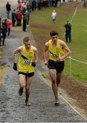 8 March 2014; Eventual winner Andrew Coscoran, right, and eventual second place Aaron Hanlon, both of St Mary's Drogheda, in action during the Senior Boys 6500m race at the Aviva All-Ireland Schools Cross Country Championships. Cork IT, Bishopstown, Cork. Picture credit: Diarmuid Greene / SPORTSFILE