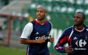 6 September 2005; theirry Henry, left, France, with his team-mate Patrick Vieira  in action during squad training. Lansdowne Road, Dublin. Picture credit; David Maher / SPORTSFILE