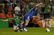 7 September 2005; Zinedine Zidane, France, in action against Andy Reid, Republic of Ireland. FIFA 2006 World Cup Qualifier, Group 4, Republic of Ireland v France, Lansdowne Road, Dublin. Picture credit; David Maher / SPORTSFILE