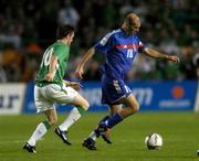 7 September 2005; Zinedine Zidane, France, in action against Robbie Keane, Republic of Ireland. FIFA 2006 World Cup Qualifier, Group 4, Republic of Ireland v France, Lansdowne Road, Dublin. Picture credit; Brian Lawless / SPORTSFILE