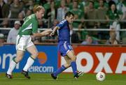 7 September 2005; Willy Sagnol, France, in action against Gary Doherty, Republic of Ireland. FIFA 2006 World Cup Qualifier, Group 4, Republic of Ireland v France, Lansdowne Road, Dublin. Picture credit; Brendan Moran / SPORTSFILE