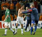 7 September 2005; Roy Keane, Republic of Ireland, shakes hands with Zinedine Zidane, France, after the game. FIFA 2006 World Cup Qualifier, Group 4, Republic of Ireland v France, Lansdowne Road, Dublin. Picture credit; Brendan Moran / SPORTSFILE