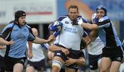 10 September 2005; Ben Gissing, Leinster, in action against from left to right, Paul Dearlove, Lee Harrison, and Sam Pinder, Glasgow Rugby. Celtic League 2005-2006, Group A, Leinster v Glasgow Rugby, Donnybrook, Dublin. Picture credit; Brian Lawless / SPORTSFILE