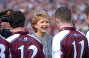 11 September 2005; Presient Mary McAleese meets players of the Galway team before the start of the game. Guinness All-Ireland Senior Hurling Championship Final, Galway v Cork, Croke Park, Dublin. Picture credit; David Maher / SPORTSFILE *** Local Caption *** Any photograph taken by SPORTSFILE during, or in connection with, the 2005 Guinness All-Ireland Hurling Final which displays GAA logos or contains an image or part of an image of any GAA intellectual property, or, which contains images of a GAA player/players in their playing uniforms, may only be used for editorial and non-advertising purposes.  Use of photographs for advertising, as posters or for purchase separately is strictly prohibited unless prior written approval has been obtained from the Gaelic Athletic Association.