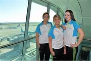 11 March 2014; Allstars, from left, Caroline O'Hanlon, Armagh, with Caoimhe Mohan and Amanda Casey, both Monaghan, at Dublin Airport, ahead of their departure for the TG4 Ladies Football All-Star Tour 2014 to Hong Kong, China. Picture credit: Brendan Moran / SPORTSFILE