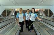11 March 2014; Allstars, from left, Caoimhe Mohan, Monaghan, Caroline O'Hanlon, Armagh, and Amanda Casey, Monaghan, at Dublin Airport ahead of their departure for the TG4 Ladies Football All-Star Tour 2014 to Hong Kong, China. Picture credit: Brendan Moran / SPORTSFILE