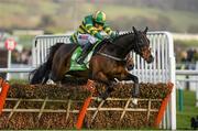 11 March 2014; Jezki, with Barry Geraghty up, jumps the last on their way to winning the Stan James Champion Hurdle Challenge Trophy. Cheltenham Racing Festival 2014. Prestbury Park, Cheltenham, England. Picture credit: Barry Cregg / SPORTSFILE