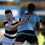 11 March 2014; Alex Deegan, St. Michael's College, is tackled by Mark Donnelly, Belvedere College. Beauchamps Leinster Schools Junior Cup, Semi-Final, St. Michael's College v Belvedere College, Donnybrook Stadium, Donnybrook, Dublin. Picture credit: Piaras Ó Mídheach / SPORTSFILE