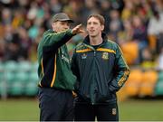 9 March 2014; Michael O'Dowd, Meath manager, left, and Trevor Giles, selector. Allianz Football League Division 2 Round 4, Donegal v Meath, MacCumhaill Park, Ballybofey, Co. Donegal. Picture credit: Oliver McVeigh / SPORTSFILE