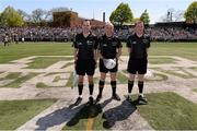 5 May 2013; Referee Martin Higgins with linesmen Shane Hehir, left, and Declan Corcoran, right, before the game. Connacht GAA Football Senior Championship Quarter-Final, New York v Leitrim,Gaelic Park, Corlear Avenue, Riverdale, N.Y. 10463, USA. Picture credit: Ray McManus / SPORTSFILE