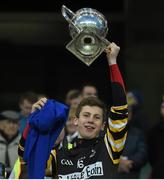 23 January 2013; Oisin O Dochartaigh, Coláiste Eoin, lifts the cup. Leinster Colleges Senior Football Championship Final, Coláiste Eoin v Marist Athlone. Croke Park, Dublin. Picture credit: Ray McManus / SPORTSFILE