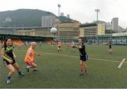 13 March 2014; The TG4 Ladies Allstars, from left, Catriona McConnell, Monaghan, Brid Stack, Cork and Sharon Courtney, Monaghan, in action during the squad training session at the Hong Kong Football Club. 2014 TG4 Ladies Football All-Star Tour, Hong Kong, China. Picture credit: Brendan Moran / SPORTSFILE