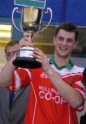 10 September 2005; Mulinahone captain Paul Curran lifts the cup after victory over Portumna in the final. AIB Kilmacud Crokes All-Ireland Hurling Sevens 2005 Final, Portumna v Mulinahone, Kilmacud Crokes, Glenalbyn, Stillorgan, Dublin. Picture credit; Ciara Lyster / SPORTSFILE