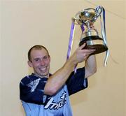 10 September 2005; Eoin Kennedy, St. Bridgets, Dublin, celebrates with the cup after victory in the final. Eoin Kennedy.v.Barry Goff, All-Ireland 60x30 Handball Finals, Intermediate Singles, Handball Alley, Croke Park, Dublin. Picture credit: Brian Lawless / SPORTSFILE