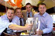 12 September 2005; Cork hurlers from left to right are Niall McCarthy, Joe Deane, John Gardiner and Diarmuid O'Sullivan with the Liam MacCarthy cup prior to the victorious Cork team's departure to Cork for their homecoming. Heuston Station, Dublin. Picture credit; Damien Eagers / SPORTSFILE