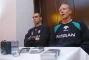 14 September 2005; Dave Hill, right, Cork City caretaker manager, with Dan Murray, speaking at a press conference in advance of their 2005 UEFA Cup First Round, First Leg tie with Slavia Prague. Praha Hotel, Prague, Czech Republic. Picture credit: David Maher / SPORTSFILE