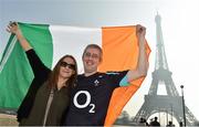 14 March 2014; Ireland supporters James and Sinead Robinson, from Athy, Co. Kildare, at the Eiffel Tower in Paris ahead of their side's RBS Six Nations Rugby Championship match against France on Saturday. Eiffel Tower, Paris, France. Picture credit: Stephen McCarthy / SPORTSFILE