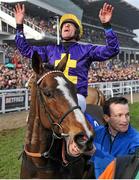14 March 2014; Davy Russell celebrates winning the BetFred Cheltenham Gold Cup Chase on Lord Windermere. Cheltenham Racing Festival 2014, Prestbury Park, Cheltenham, England. Picture credit: Ramsey Cardy / SPORTSFILE