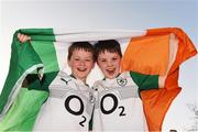 14 March 2014; Ireland supporters 9-year-old Oisín, left, and his brother Sean de Burca, age 10, from Carrickmines, Co. Dublin, at the Arc de Triomphe in Paris ahead of their side's RBS Six Nations Rugby Championship match against France on Saturday. Eiffel Tower, Paris, France. Picture credit: Stephen McCarthy / SPORTSFILE