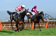 14 March 2014; Very Wood, right, with Paul Carberry up, jumps the last behind Deputy Dan, with Leighton Aspell up, on their way to winning the Albert Bartlett Novices' Hurdle. Cheltenham Racing Festival 2014, Prestbury Park, Cheltenham, England. Picture credit: Barry Cregg / SPORTSFILE