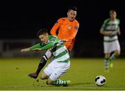 14 March 2014; Luke Byrne, Shamrock Rovers, in action against Sean Brennan, Athlone Town. Airtricity League Premier Division, Athlone Town v Shamrock Rovers, Athlone Town Stadium, Athlone, Co. Westmeath. Photo by Sportsfile
