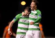 14 March 2014; Ciaran Kilduff, Shamrock Rovers, is congratulated by taem-mate Ronan Finn, right, after scoring his side's first goal. Airtricity League Premier Division, Athlone Town v Shamrock Rovers, Athlone Town Stadium, Athlone, Co. Westmeath. Photo by Sportsfile