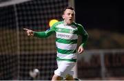 14 March 2014; Gary McCabe, Shamrock Rovers, celebrates after scoring his side's second goal. Airtricity League Premier Division, Athlone Town v Shamrock Rovers, Athlone Town Stadium, Athlone, Co. Westmeath. Photo by Sportsfile