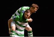 14 March 2014; Shamrock Rovers' Ciaran Kilduff, right, celebrates after scoring his side's third goal with team-mate Simon Madden. Airtricity League Premier Division, Athlone Town v Shamrock Rovers, Athlone Town Stadium, Athlone, Co. Westmeath. Photo by Sportsfile