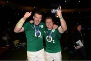 15 March 2014; Ireland's Peter O'Mahony, left, and Sean Cronin following their victory. RBS Six Nations Rugby Championship 2014, France v Ireland. Stade De France, Saint Denis, Paris, France. Picture credit: Stephen McCarthy / SPORTSFILE