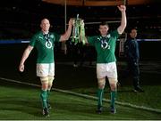 15 March 2014; Ireland's Paul O'Connell, left, and Peter O'Mahony following their victory. RBS Six Nations Rugby Championship 2014, France v Ireland. Stade De France, Saint Denis, Paris, France. Picture credit: Stephen McCarthy / SPORTSFILE