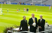 14 September 2005; Sean Kelly, President of the GAA, Minister for Arts, Sport and Tourism, John O'Donoghue, TD, and John Treacy, Chief Executive, Irish Sports Council, at the launch of the GAA's new Go Games initiative which is part of the GAA's Games Grassroots to National Programme which seeks to maximise participation and optimise playing standards. It was also announced that the Government would be making available additional funsing of 3.59 million euro for the GAA including the GO Games initative through the Irish Sports Council. Croke Park, Dublin. Picture credit; Brendan Moran / SPORTSFILE